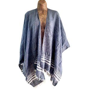 Tommy Bahama Lightweight Blue Striped Kimono Wrap With Fringe Details